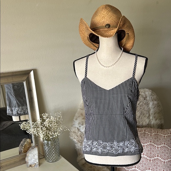 Vintage Tops - Vintage Black and White Gingham Tank Top